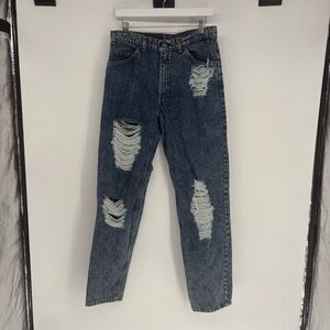 Vintage Levis Orange Tab Hand Distressed High Waisted Dark Wash